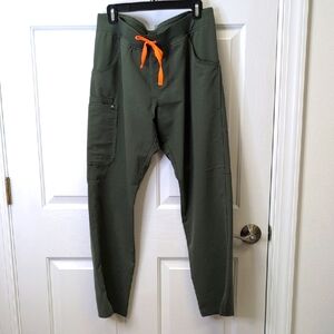 Figs Scrubs Moss Green Kade Pants with Orange Accents